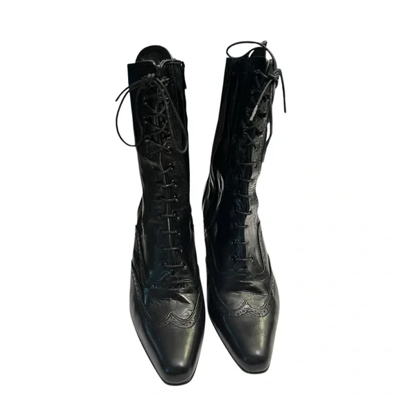 Kenneth Cole Black Leather Lace-Up Victorian Oxford Boots Made in Spain 90s Y2K - Picture 9 of 16